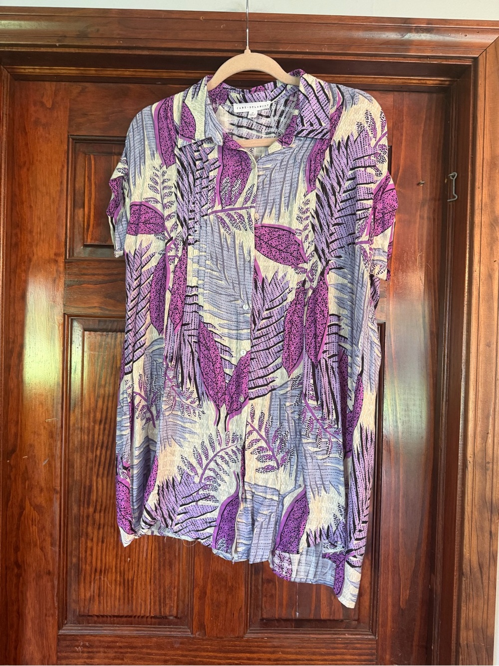 Jane and Delancey Purple Leaf Print Button-Down Shirt